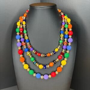 Multistrand Multicolor Rainbow Colors Necklace Primary Colors 14"/2"